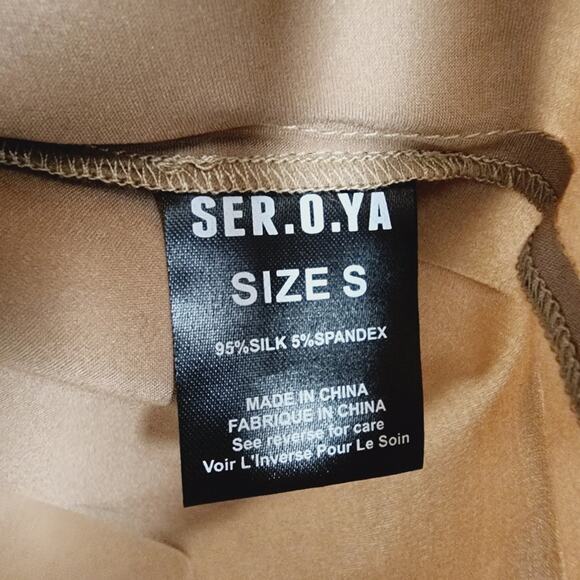 SER.O.YA Retrofete Shea Silk Off-Shoulder Wrap Mini Dress Natural S NWT - Picture 9 of 13